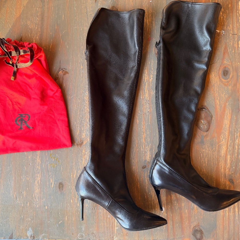 Cynthia Richard Black Leather Thigh-High Boots – Size 40 (Perfect Condition!)